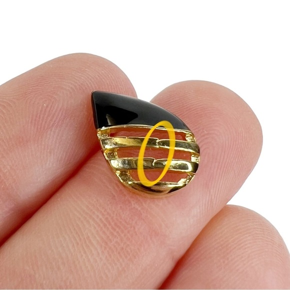 HR Stamped Gold Tone Black Enamel Teardrop Raindrop Pierced Earrings - Picture 5 of 9